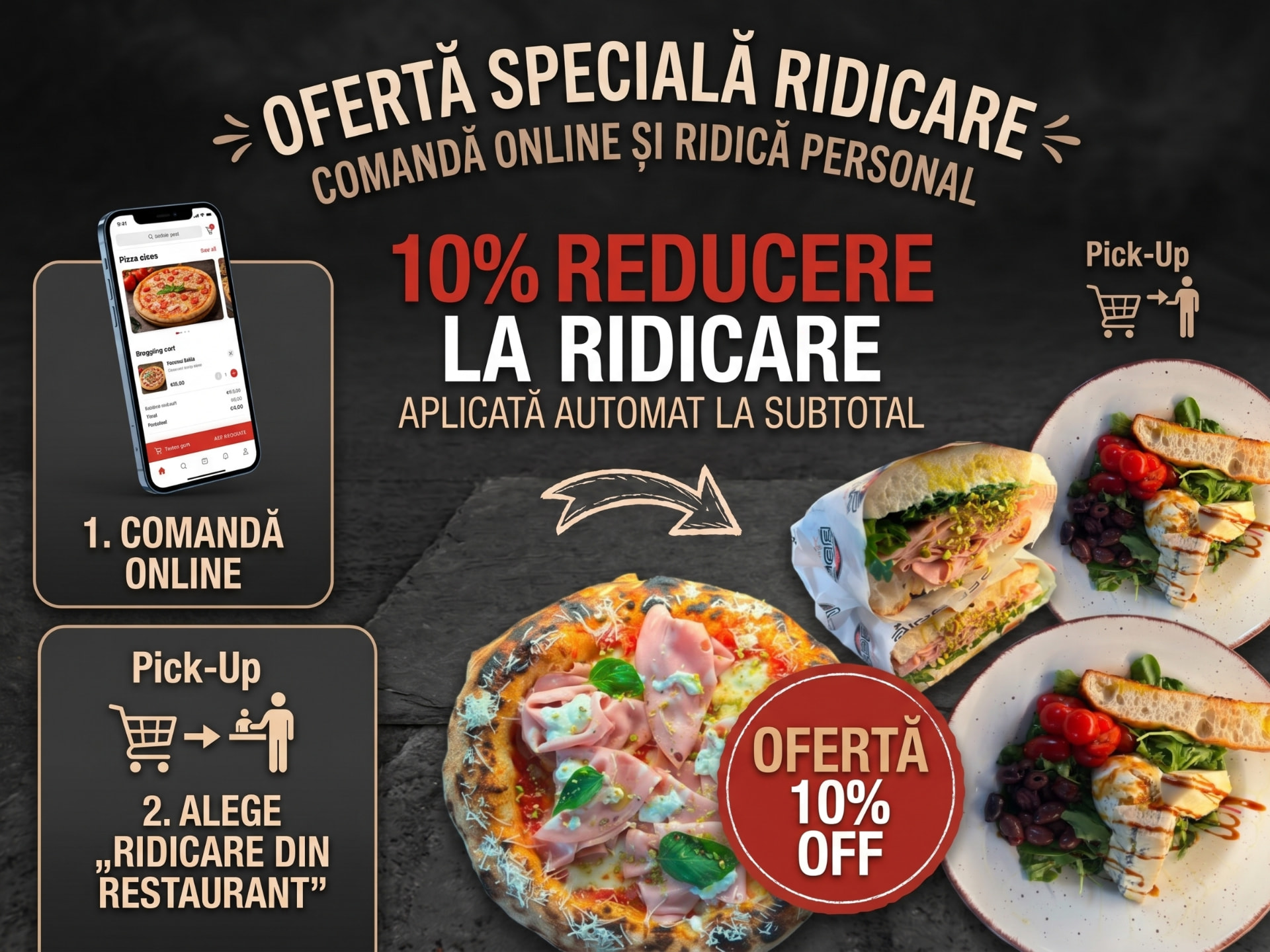 Ofertă specială ridicare: 10% reducere la comenzile cu ridicare din restaurant